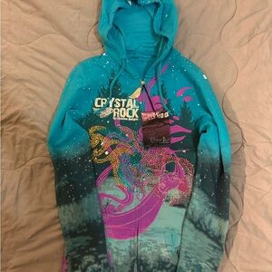Y2K Deadstock Crystal Rock by Christian Audigier Zip Up Hoodie Jacket